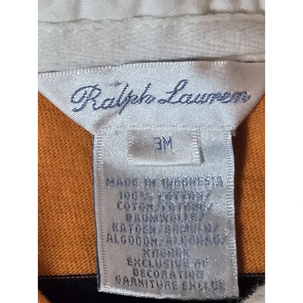 Ralph‎ Lauren Baby One Piece 3 Months Orange With Blue Stripes With White Collar